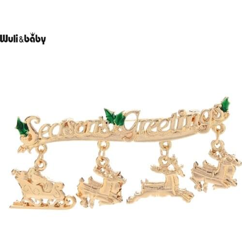 Wuli&baby Metal By Sleigh Santa Claus Deer Brooches For Women Men 2-color Pendants Brooch Pins Gifts