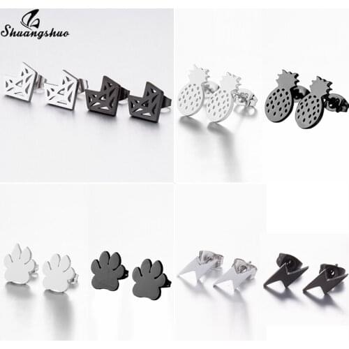 Shuangshuo Stainless Steel Fox Stud Earrings for Women Girls Cute Animal Paw Earings Pineapple Lighting Earrings Jewelry Gifts