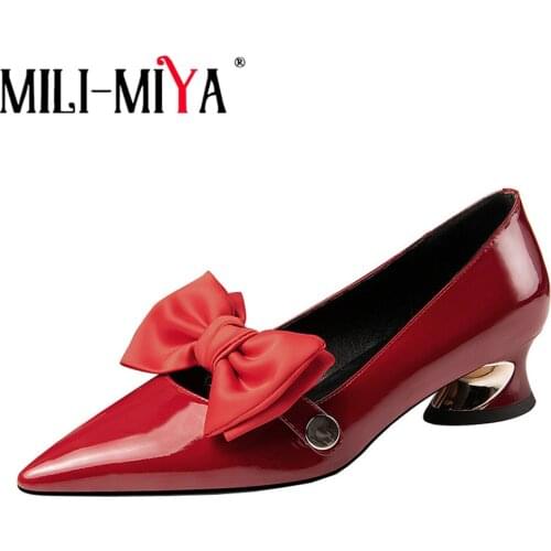 MILI-MIYA Hot Sale Patent Leather Women Pumps Bowknot Pointed Toe Spring Summer Single Shoes Ladies Wedding Party Shoes Big Size