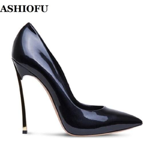 ASHIOFU Handmade Ladies Stiletto Pumps Plating Style High Heels Party Dress Shoes Patent Leather Plus Size Fashion Pumps Shoes