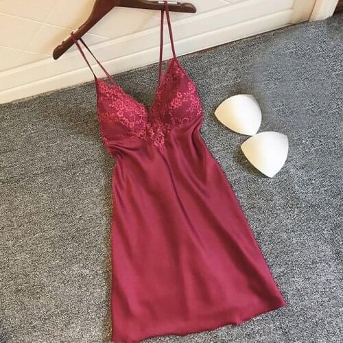 Women Nightgowns Sexy Nightwear Lace Patchwork Camisola Lingerie Nighty Wedding Silk Dress Sleep Wear Nightdress Clothes