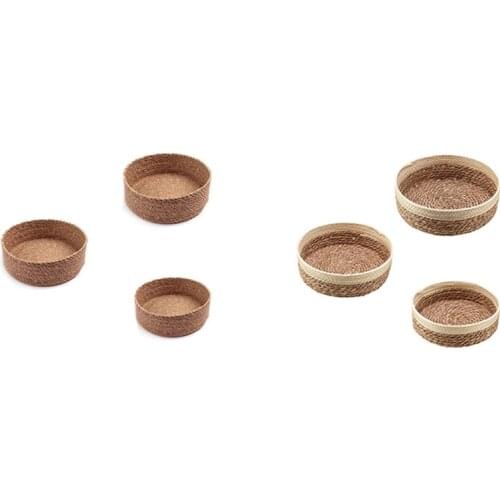 1Set/3Pcs Weaving Snack Storage Box Handmade Storage Baskets Wicker Wardrobe Table Round Gift Box Wicker Home Sundries