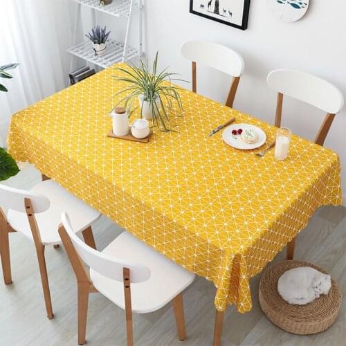 Yellow Plaid Tablecloth Nordic Waterproof PVC Table Cloth Anti-Scalding Table Oilcloth Big Size Dustproof Dining Table Cover 1PC