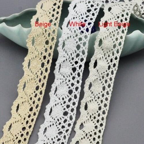 2.5cm/4cm Woven Cotton Lace Ribbon White Beige Lace Fabric Trim Decoration Home Textile Clothing Sewing 5/10/20/30/40/50 Yards