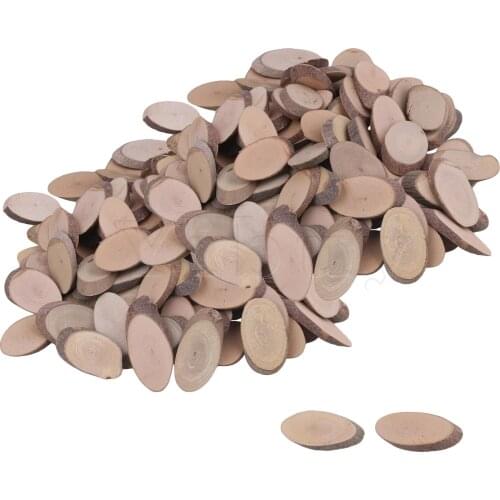 200 x Craft Handmade Natural Unfinished Wood Slice Oval Shape 4x2x0.5cm