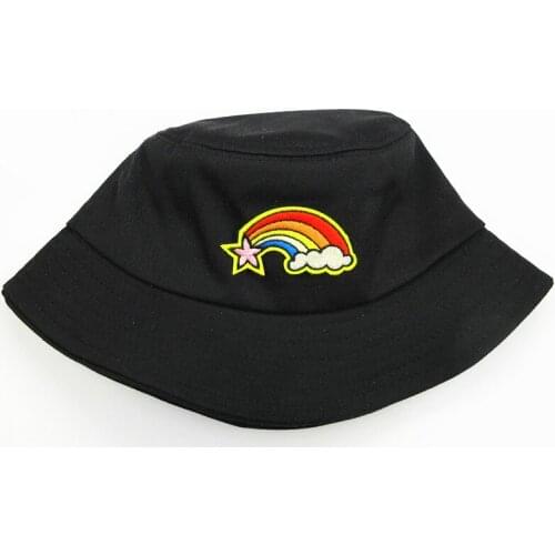 2021 Rainbow Embroidery Cotton Bucket Hat Fisherman Hat Outdoor Travel Hat Sun Cap Hats for Men and Women 149