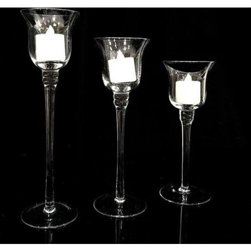 3 size 1 set European style tall glass candle holder transparent blown three-piece glass wax table Christmas wedding table