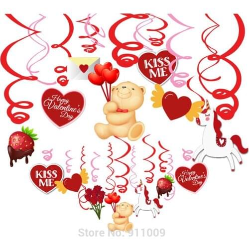 30pcs Romantic Sweet Heart Foil Spirals Valentines Day Party Decorations Wedding Party Hanging Spiral Engagement Party Favors