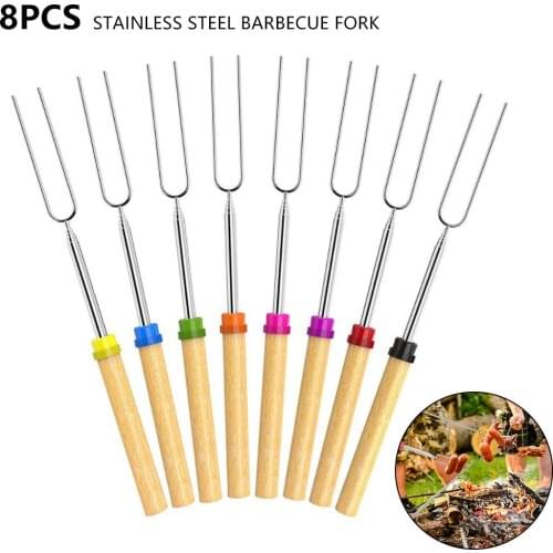 8pcs Stainless Steel U-Shaped Barbecue Fork Reusable BBQ Outdoors Camping Picnic Grill Skewers Kitchen Accessories Tools