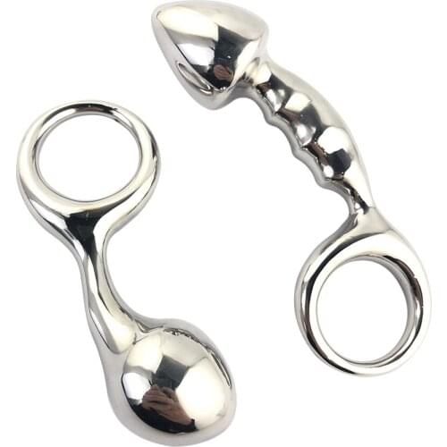 Stainless steel huge heavy small large size Metal anal beads butt plug with pull ring insert BDSM ass sex toy dildo gay couple