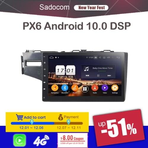 10.1" DSP PX6 Android 9.0 For Honda FIT 2014 2015 4GB RAM+64GB Car tape radio Player GPS Glonass Map autoradio wifi car radio