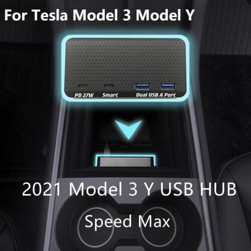 23W Tesla Model 3 Y Car Accessories USB Splitter Hub For Tesla Model 3 Y 2021 USB HUB Docking Station Speed Hub Extender Charger