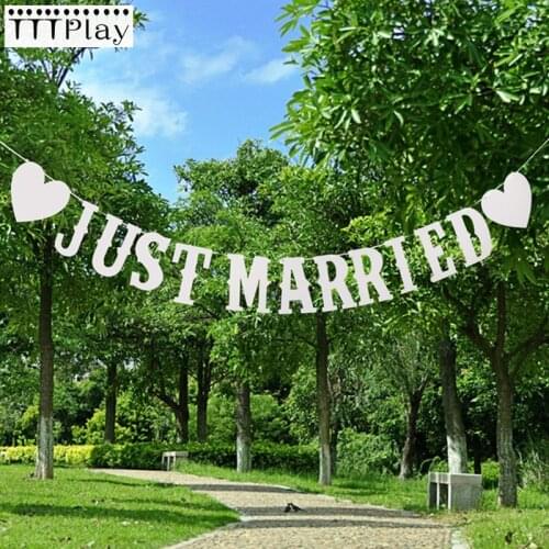 Just Married Banner Party Wedding Decoration Pink White Bunting Paper Garland Photography Car Sign Photo Booth Props Supplies