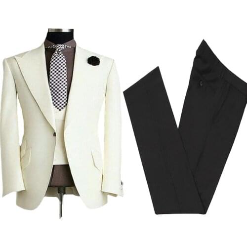 White Peaked Lapel Best Man Wear Formal Groomsman Wedding Dress Prom Dressses Groom Tuxedos Three Pieces Suit(Jacket+Pants+Vest)