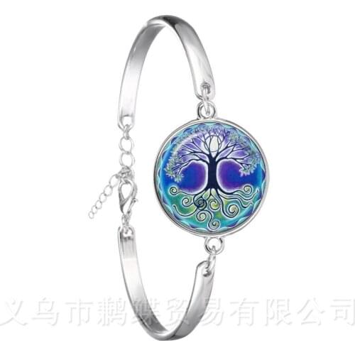 Tree Of Life Glass Cabochon Yin Yang Bracelet 18mm Glass Dome Handmade Trendy Silver Plated Bangle For Women Gift
