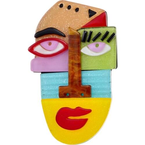 CINDY XIANG Japanese Anime Pins Human Face Brooches Cute Abstract Cartoon Acrylic Acetate Brooch Coat Jewelry for Friends Gift