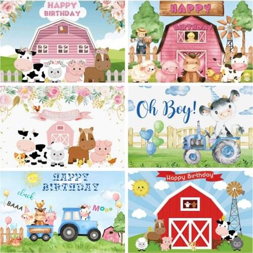 Farm Animal Barn Tractor Newborn Baby Shower Boy Birthday Party Backdrop Photography Background For Photo Studio Photophone Prop
