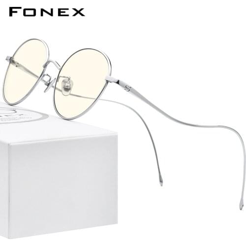 FONEX Blue Light Blocking Glasses Women 2020 New Vintage Round Anti UV Rays Computer Gaming Pure Titanium Eyeglasses Men FAB017