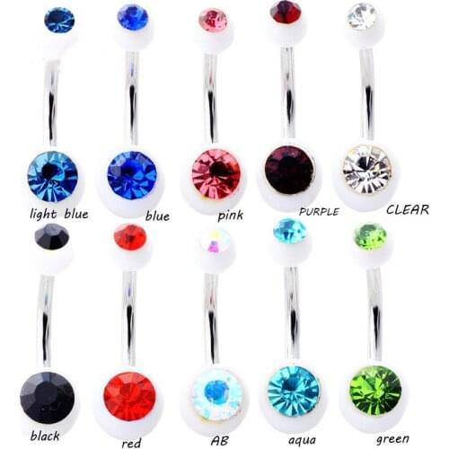 White acrylic belly ring double gem mix colors navel bar body piercing jewelry bell button rings 10pcs/lot wholesale piercings