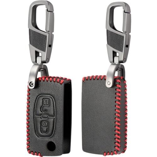 Leather Key Case Cover For Peugeot 308 207 307 3008 807 Expert Partner For Citroen C2 C3 Fob Shell Holder Protector 2 BUTTON