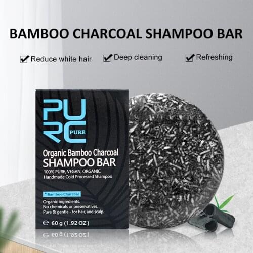 PURC Bamboo Charcoal Gray White Hair Color Dye Treatment Clean Soap Shampoo Detox Bar Black Hair Shiny Hair & Scalp Treatment
