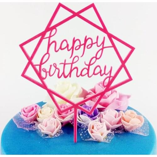 Creative Double Ring Square Happy Birthday Cake Topper Acrylic Letter Cake Top Flag Decoration Birthday Party Wedding Supplies G