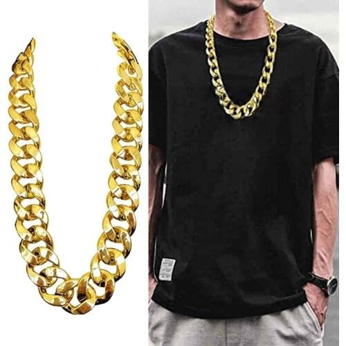 Big Chunky Plastic Chain Faux Gold Exaggerated Chain Necklace Creative Hip Hop Turnover Chain for Rapper Costume Props