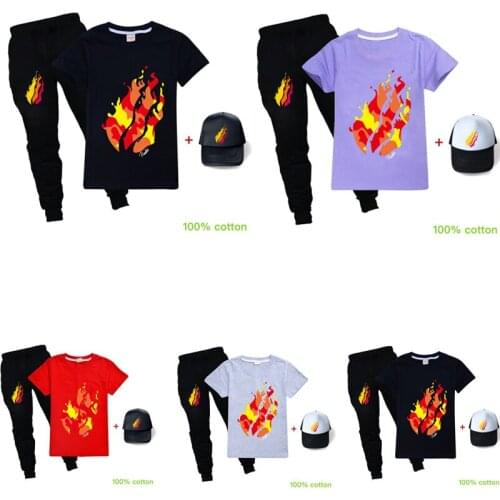 Summer childrens PRESTONPLAYZ fashion trend summer 3pcs suit cotton boys girls short-sleeved T-shirt trousers sun hat sets