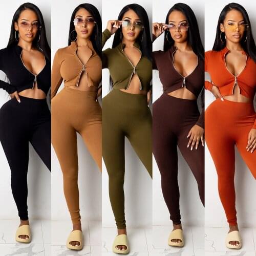 Hot Selling Sexy Tight Casual Zipper, Irregular, Peter Pan Collar, Boyfriend Style Two Piece Womens Fall Body Suits Tracksuit