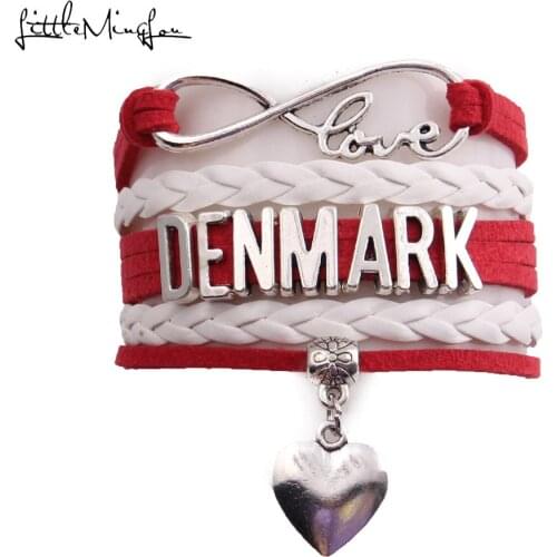 Little MingLou Infinity love country Denmark Bracelet heart Charm leather wrap men bracelets & bangles for Women jewelry