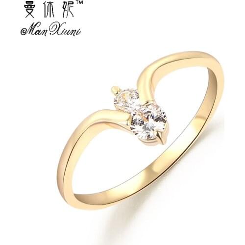 Manxiuni Fashion Copper Gold Crystal Rings Romantic Love Ring Trend Style Rings Gift Golden Silvery Jewelry For Women