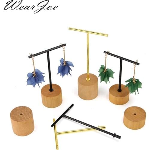 Wood Base Metal T Bar Earrings Stud Navel Piercing Jewelry Holder Display Stand Dangle Earrings Hanging Organizer Shooting Props