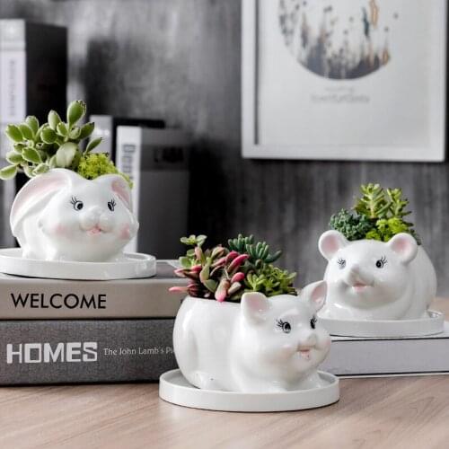 Cute Bunny Cat Animal Flower Pot Ceramic Vase Planter Desktop Ornaments Home Decor Garden Succulent Plant Flowerpot