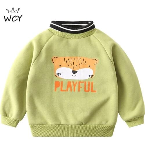 Fashion Boys Turtlenck Sweatshirts 2021 Spring Winter Long Sleeve Cartoon Print Cotton Casual Plus Velvet Thickening Kids Tops