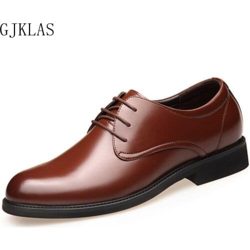 Mens Wedding Oxford Shoes Genuine Leather Elevator Shoes for Men Brown Black Business Formal Office Flat Italian Men Dress Shoes