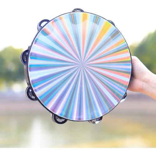 Orff Musical Instruments 10 Inch Laser Tambourine High quality Percussion Instrument for KTV Party Jingle Bell Hand Rattle Drum