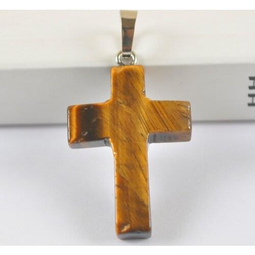 Natural Tigereye Stone Bead GEM Pendant Cross Fashion Jewelry For Gift S3069