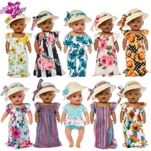 2019 New Dolls Straw hat and skirt Suit Fit For 43cm Baby Reborn Doll 17inch Reborn Doll Accessories