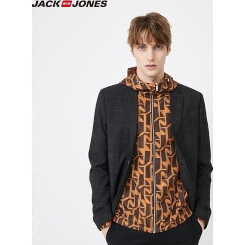 JackJones Mens Notched Collar Business Casual Woolen Slim Fit Plaid Suit Jacket Male Menswear|219308513