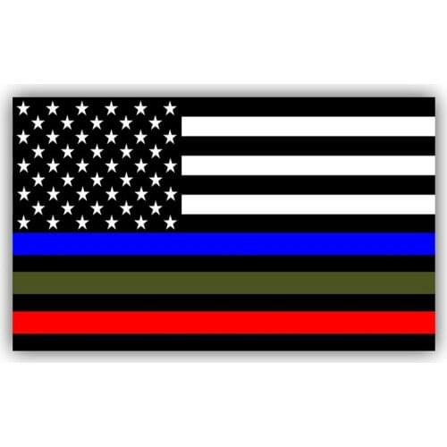 Police Military and Fire Thin Line USA Flag Decal American Flag Sticker Blue Green and Red Stripe for Cars Trucks Honor,12cm*7cm