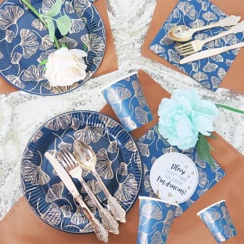 Gilding Vintage Disposable Tableware Paper Plate Cups Straws for Christmas Decoration Wedding Birthday Party Supplies