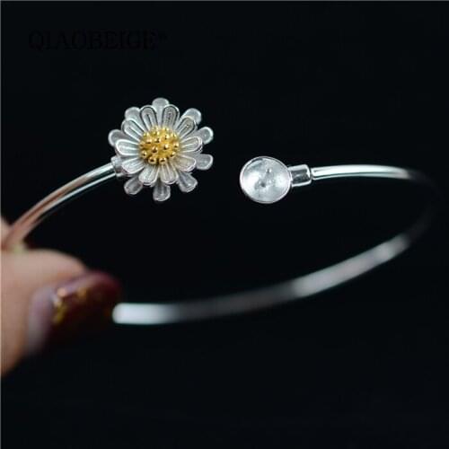 QIAOBEIGE 925 Sterling Silver Charming Jewelry elastic Bracelet Bangles Women Fashion Accessories Factory Price flower shape