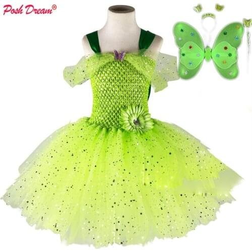POSH DREAM Thinkerbell Girls Cosplay Costume For Halloween Party Kids Thinker bell Tutu Dresses with Wings Set Children Clothes