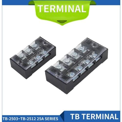 TB 25A Series 3/4/5/6/8/10/12P Double Row Terminal Block Strip 600V Lug Plate Fixed Covered Screw Barrier Wire Connector