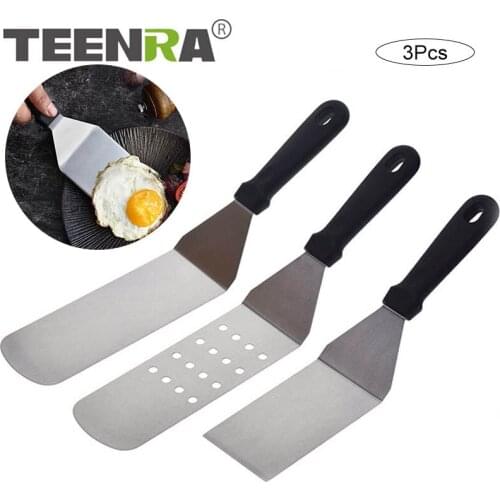 TEENRA 3Pcs/set Fried Pan Steak Spatula Kitchen Shovel Steak Truner Scraper Pizza Spatula Egg Slotted Spatula Plastic Handle
