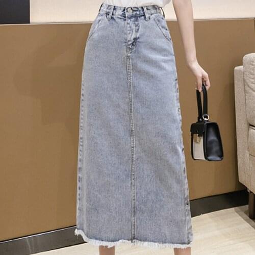 Summer Autumn Womens Mid-Length Casual High-Waist A-Line Hip-Wrapped Denim Skirt Faldas Mujer Moda Korean Fashion Clothing A133
