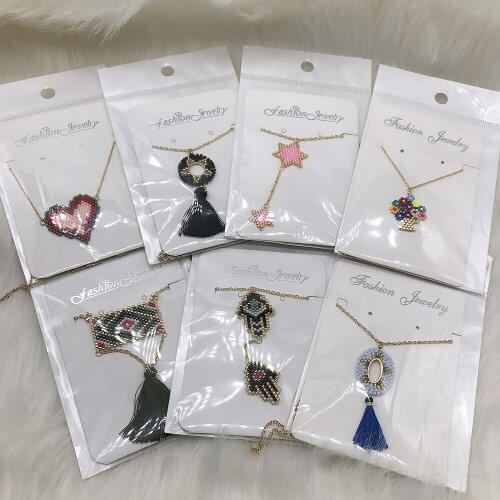 BLUESTAR Fashion Multicolor Flower Tree Heart Round Eye MIYUKI Bead Tassel Necklace Stainless Steel Chain Bead Necklace