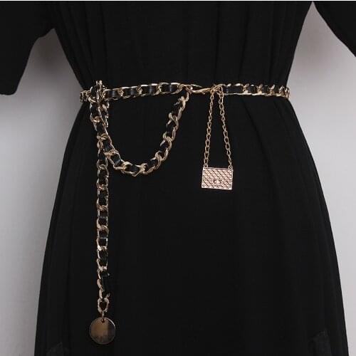 2021 Silver Gold Metal Alloy PU Waistband for Women Twisted Metal Waist Belt with Statement Ladies Adjustable Waist Strap Chain