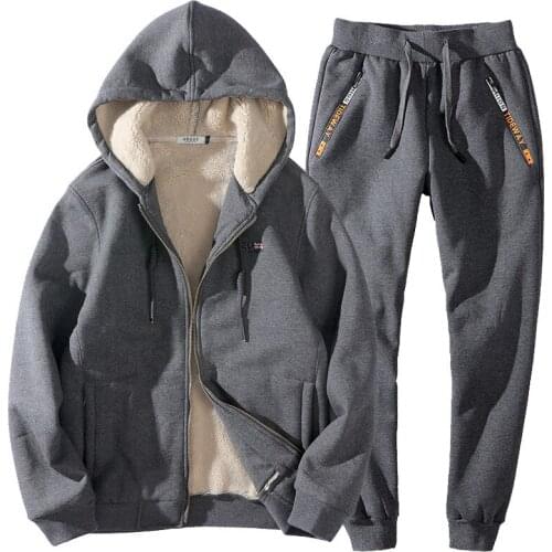 Winter Tracksuit Men 7XL 8XL Two Pieces Clothing Set Casual Track Suit Sweatsuit Thick Fleece Fur Cotton Hoodies Sweatshirt Men