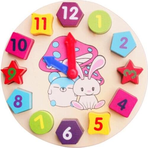 Baby Wooden Toys Colorful 12 Numbers Clock Disc Digital Geometry Cognitive Matching Tetris Kids Early Education Toy Puzzles